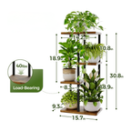 Estantería para plantas de 4 niveles con estructura metálica y estantes de madera, ideal para interior, balcón y patio