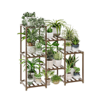 Estantería de madera para plantas de 3 niveles, soporte amplio para 12 macetas o más, ideal para interior y exterior