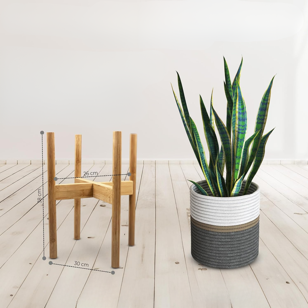 Set de macetero textil con soporte de bambú, pedestal decorativo para plantas de interior