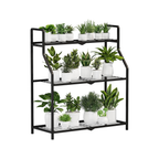 Estantería metálica para plantas de 3 niveles, soporte negro para interior y exterior