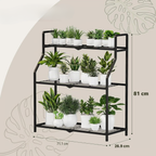 Estantería metálica para plantas de 3 niveles, soporte negro para interior y exterior