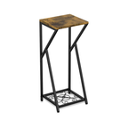 Soporte para plantas de 2 niveles, estructura metálica con estante de madera, ideal para interior, balcón y terraza