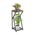 Soporte para plantas de 2 niveles, estructura metálica con estante de madera, ideal para interior, balcón y terraza