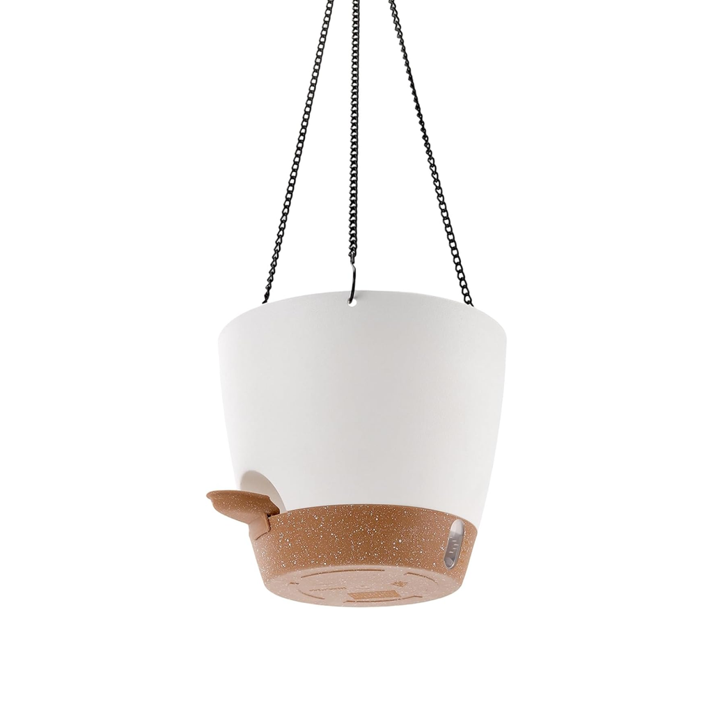Set de 2 maceteros colgantes con depósito de agua, blancos y dorados, para interior y exterior