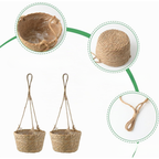 Set de 2 maceteros colgantes de fibra natural de 20 cm, tejidos a mano, para interior y exterior