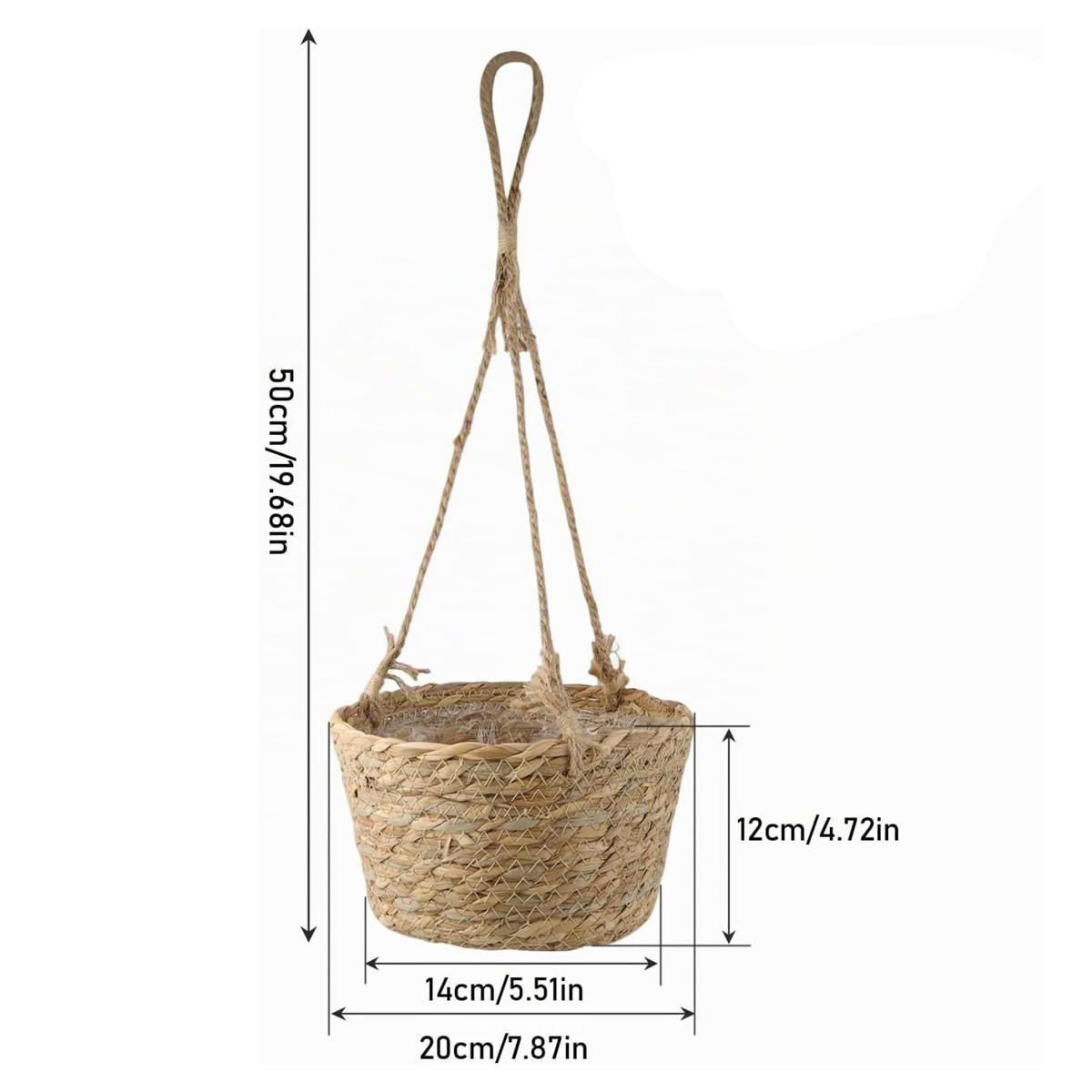 Set de 2 maceteros colgantes de fibra natural de 20 cm, tejidos a mano, para interior y exterior