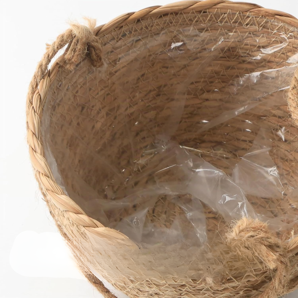 Set de 2 maceteros colgantes de fibra natural de 20 cm, tejidos a mano, para interior y exterior
