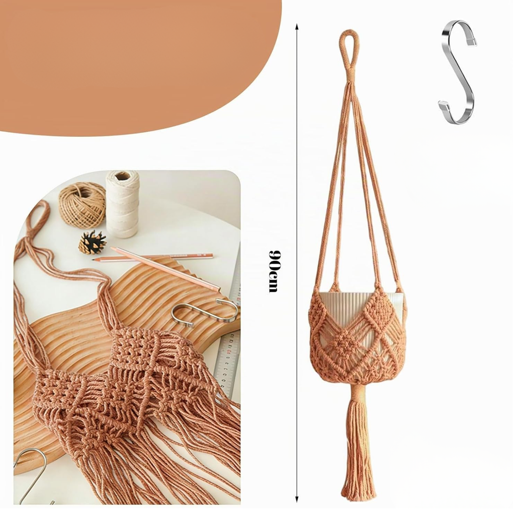 Set de 2 colgadores de macramé para macetas de hasta 20 cm, diseño boho en color caramelo