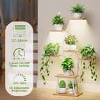 Estantería para plantas de interior con luz de cultivo, 7 niveles, estructura metálica curvada, blanco