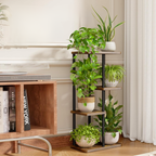 Estantería para plantas de 4 niveles con estructura metálica y estantes de madera, ideal para interior, balcón y patio