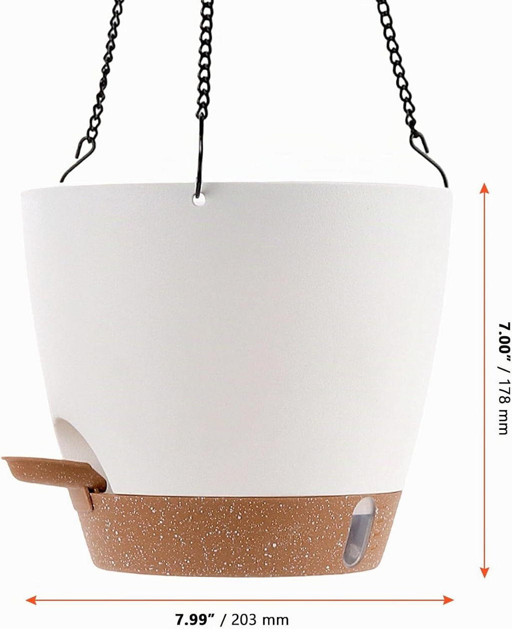 Set de 2 maceteros colgantes con depósito de agua, blancos y dorados, para interior y exterior