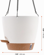 Set de 2 maceteros colgantes con depósito de agua, blancos y dorados, para interior y exterior
