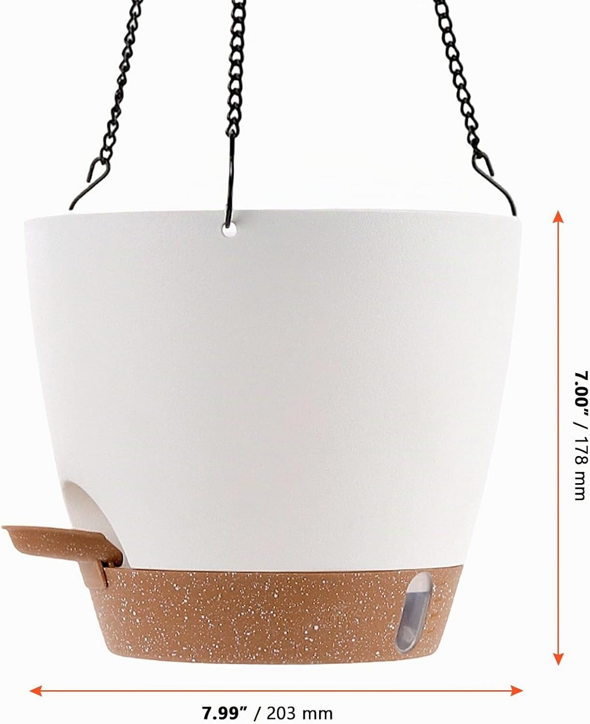 Set de 2 maceteros colgantes con depósito de agua, blancos y dorados, para interior y exterior
