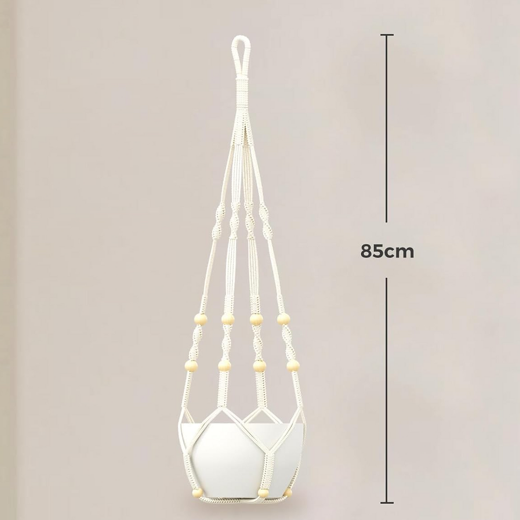 Colgador de macramé para macetas con cuentas de madera, soporte colgante boho para interior y exterior