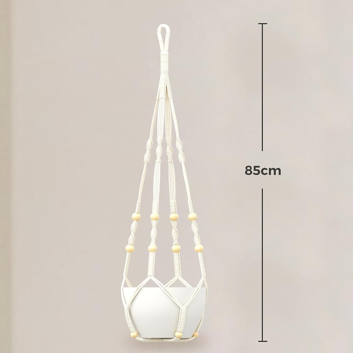 Colgador de macramé para macetas con cuentas de madera, soporte colgante boho para interior y exterior