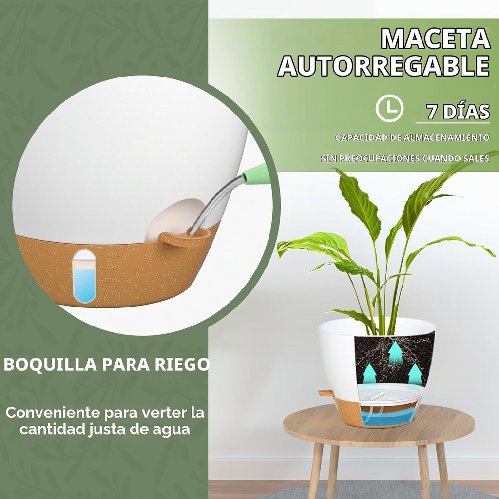 Set de 2 maceteros colgantes de autorriego de 20 cm con orificios de drenaje y depósito de agua, blancos