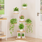Estantería para Plantas de Interior con Luz de Cultivo, 7 Niveles, Estructura Metálica Curvada, Blanco