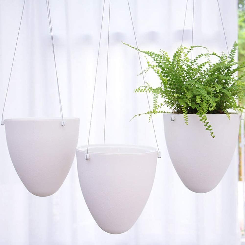 Set de 3 maceteros colgantes de autorriego con doble recipiente, blancos mate, para plantas de interior