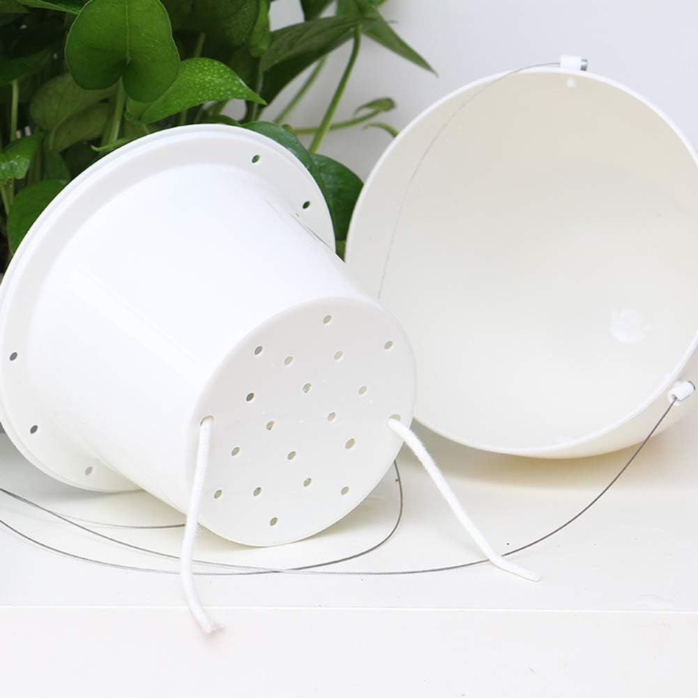 Set de 3 maceteros colgantes de autorriego con doble recipiente, blancos mate, para plantas de interior