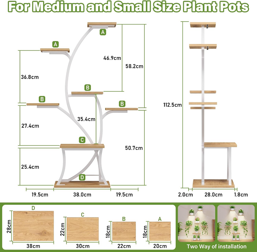 Estantería para Plantas de Interior con Luz de Cultivo, 7 Niveles, Estructura Metálica Curvada, Blanco
