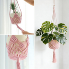 Set de 2 colgadores de macramé para macetas de hasta 20 cm, diseño boho en rosa claro