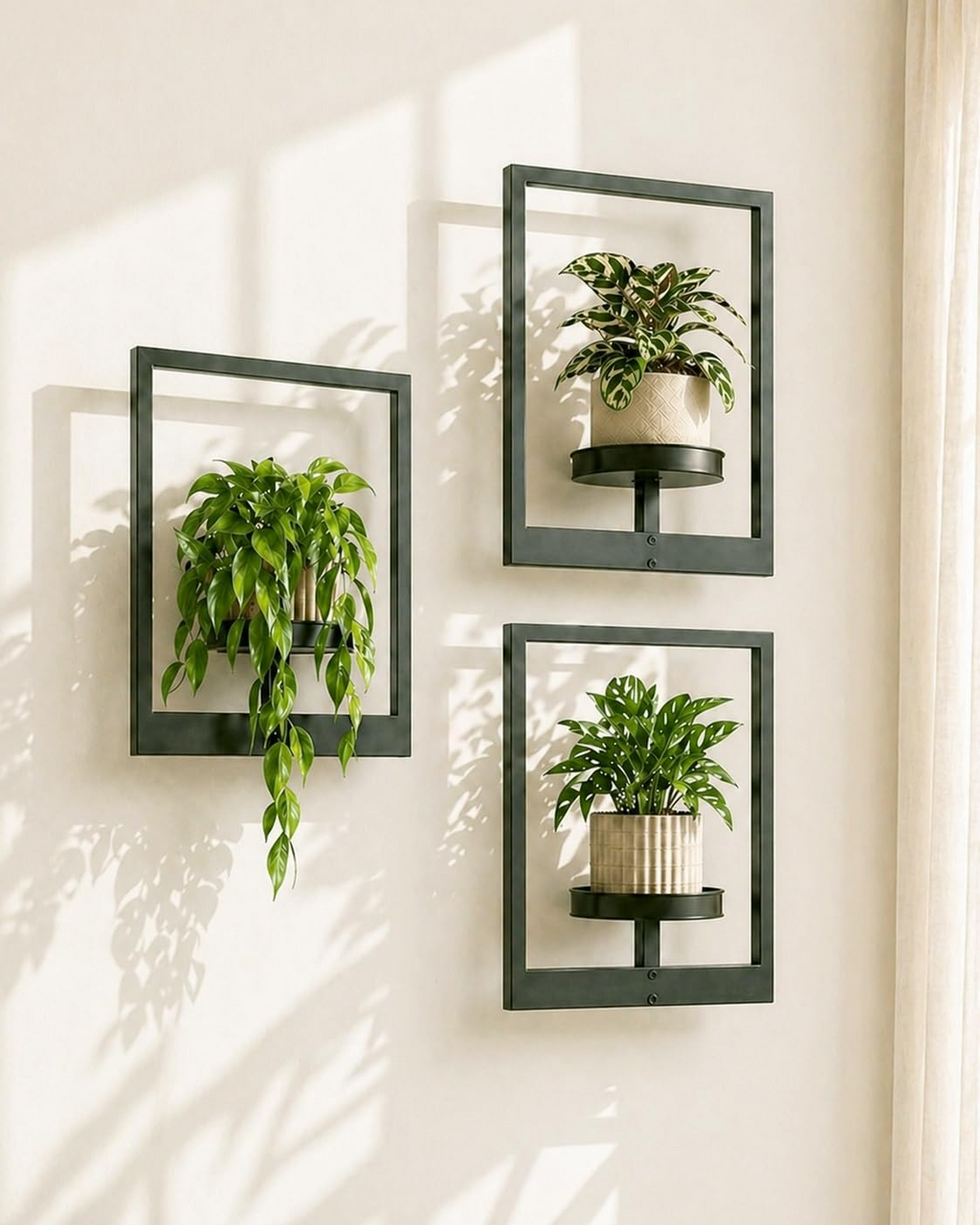 Set de 3 soportes de pared para macetas, estanterías metálicas para plantas de interior y exterior