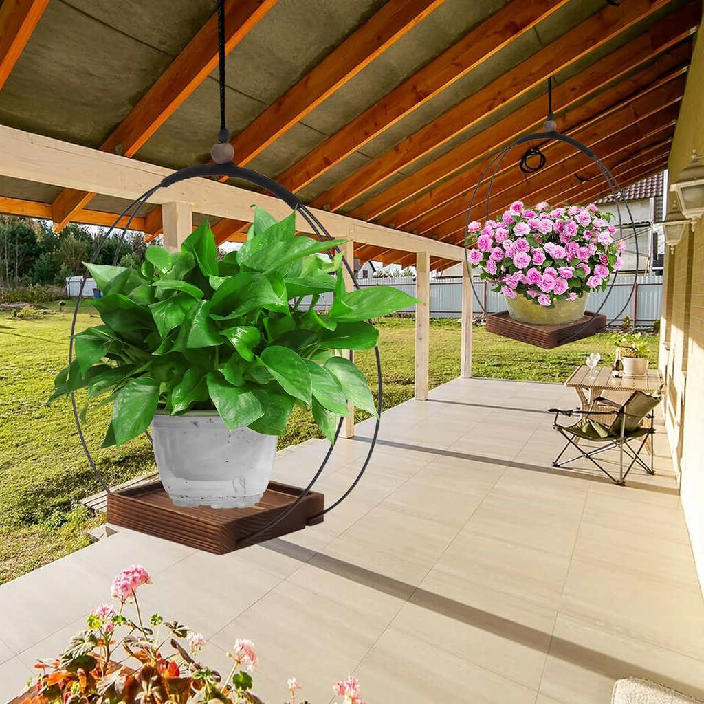 Set de 2 soportes colgantes para plantas con base de madera, diseño boho para interior y exterior