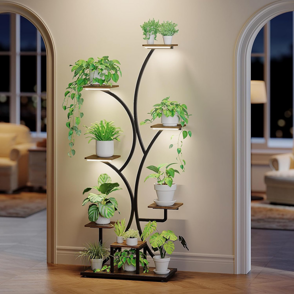 Estantería para plantas de interior con luz de cultivo, 8 niveles, estructura metálica para varias plantas