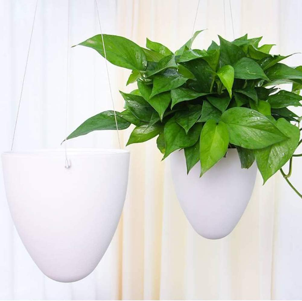 Set de 3 maceteros colgantes de autorriego con doble recipiente, blancos mate, para plantas de interior