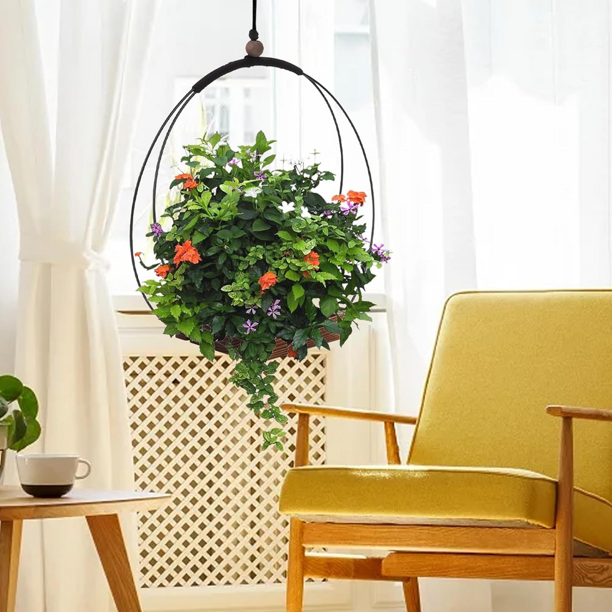 Set de 2 soportes colgantes para plantas con base de madera, diseño boho para interior y exterior