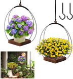 Set de 2 soportes colgantes para plantas con base de madera, diseño boho para interior y exterior