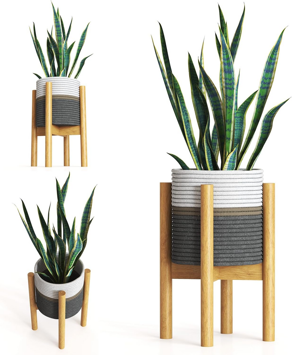 Set de macetero textil con soporte de bambú, pedestal decorativo para plantas de interior