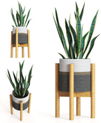 Set de macetero textil con soporte de bambú, pedestal decorativo para plantas de interior