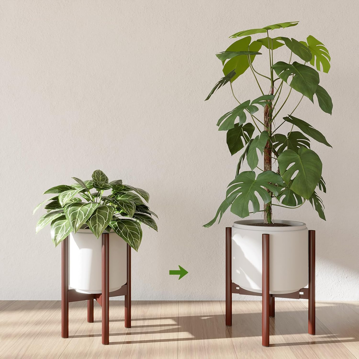 Soporte de bambú ajustable para macetas, pedestal de madera para plantas de interior y exterior