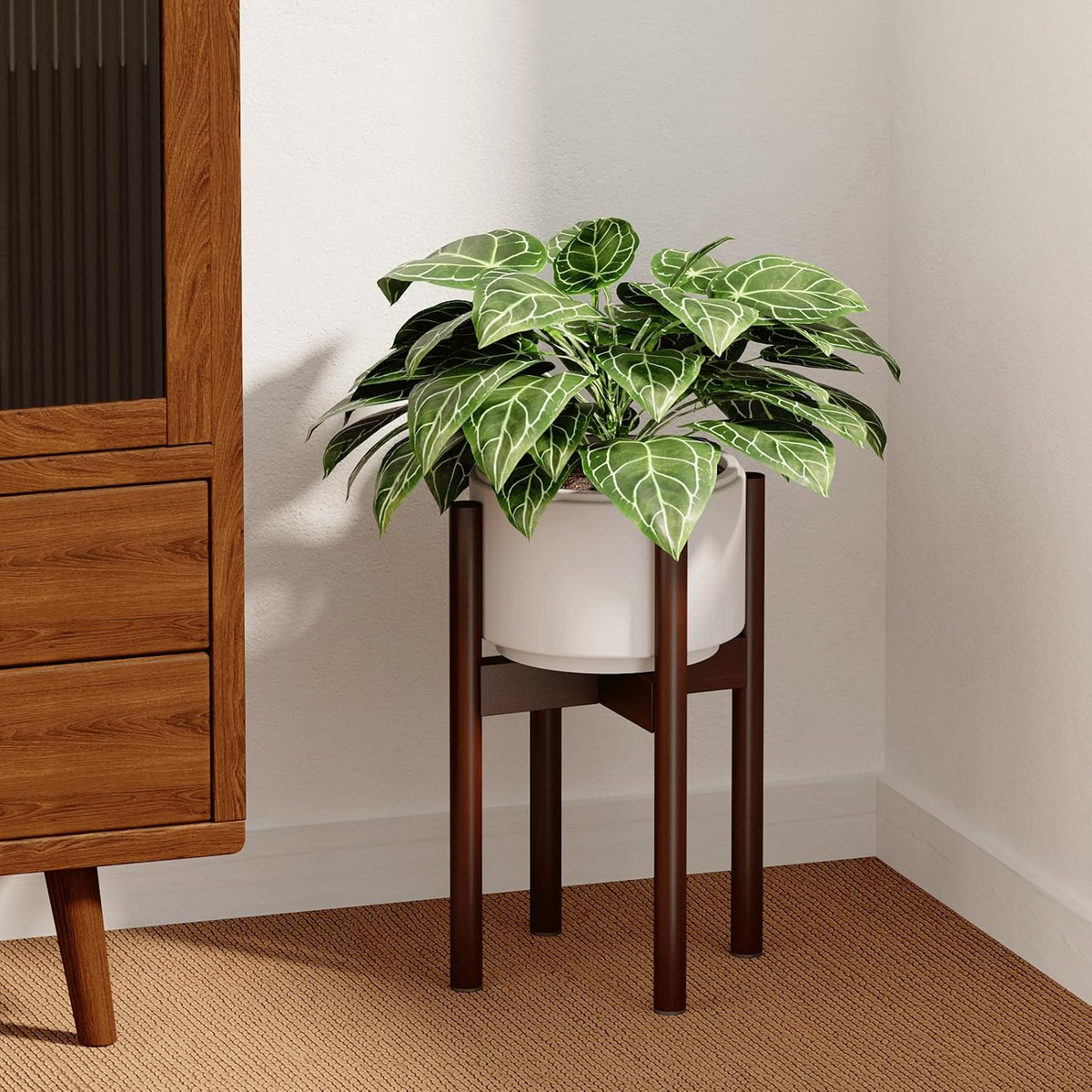 Soporte de bambú ajustable para macetas, pedestal de madera para plantas de interior y exterior