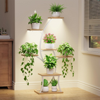 Estantería para Plantas de Interior con Luz de Cultivo, 7 Niveles, Estructura Metálica Curvada, Blanco