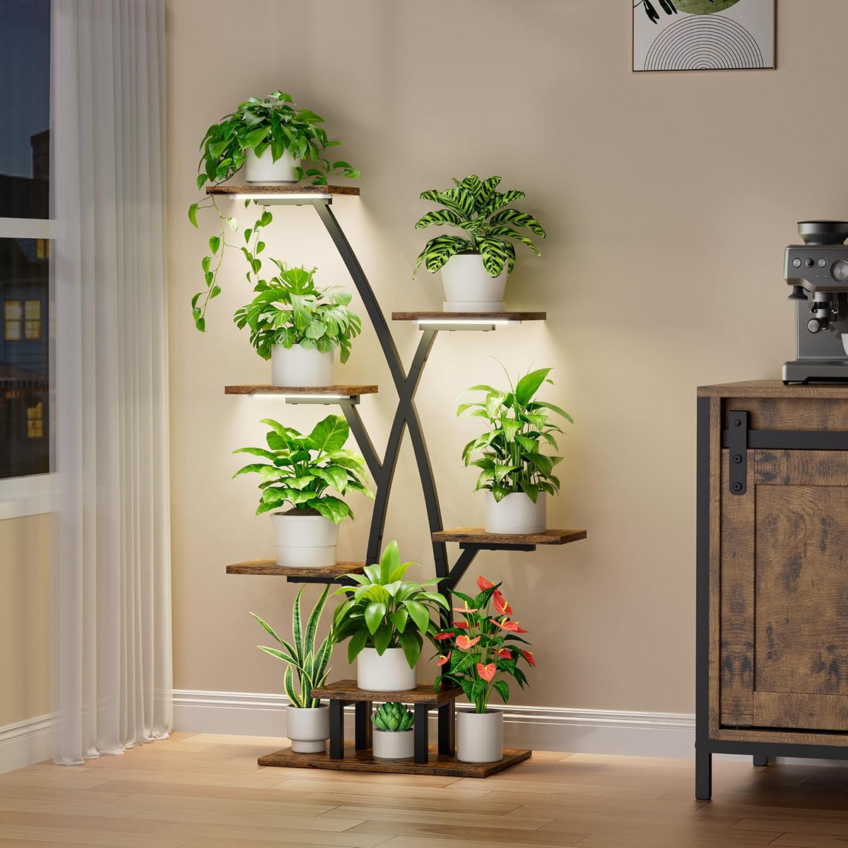 Estantería para plantas de interior con luz de cultivo, 7 niveles, 105 cm de altura, estructura metálica para varias plantas