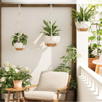 Colgador de macramé para macetas con cuentas de madera, soporte colgante boho para interior y exterior