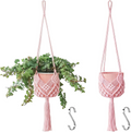 Set de 2 colgadores de macramé para macetas de hasta 20 cm, diseño boho en rosa claro