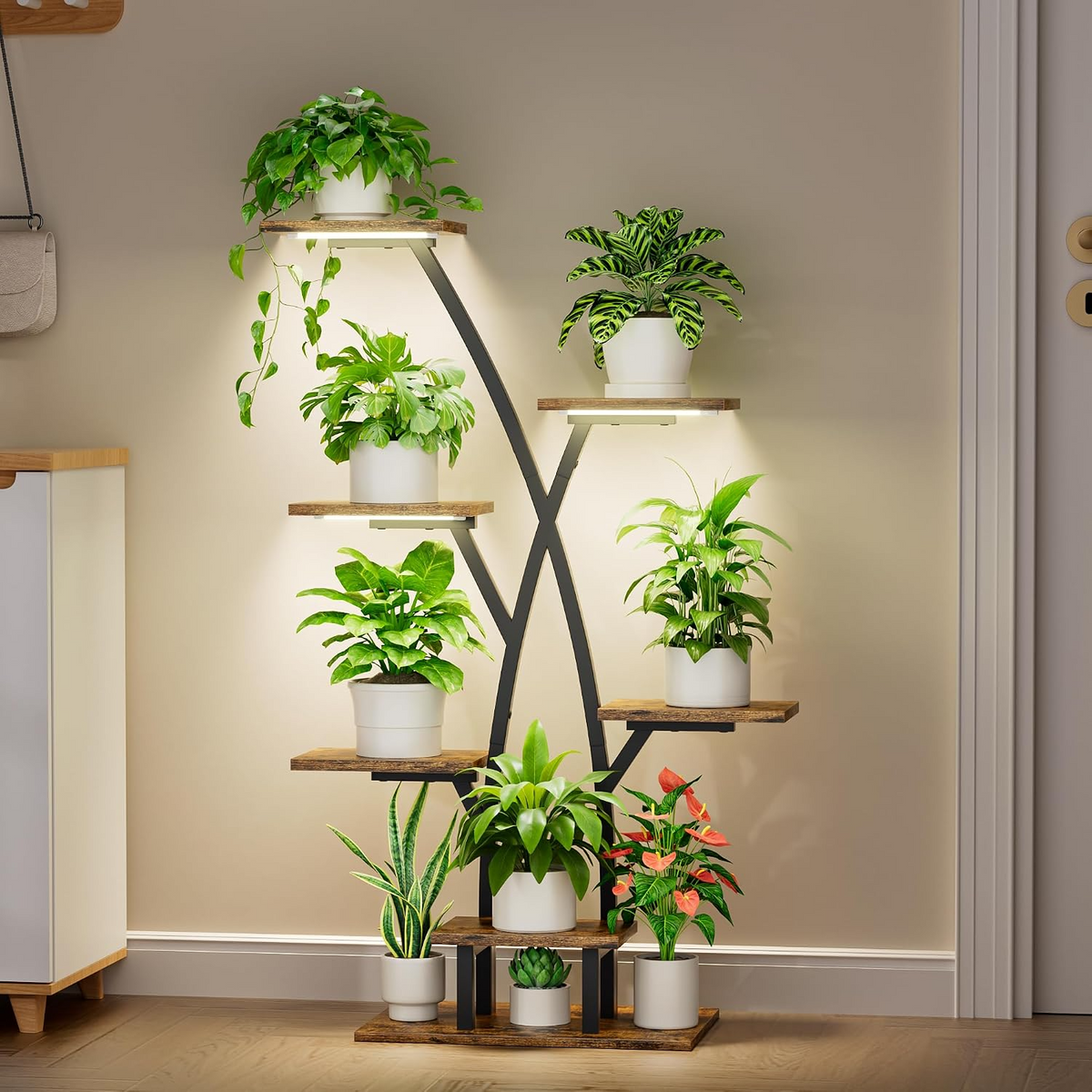 Estantería para plantas de interior con luz de cultivo, 7 niveles, 105 cm de altura, estructura metálica para varias plantas